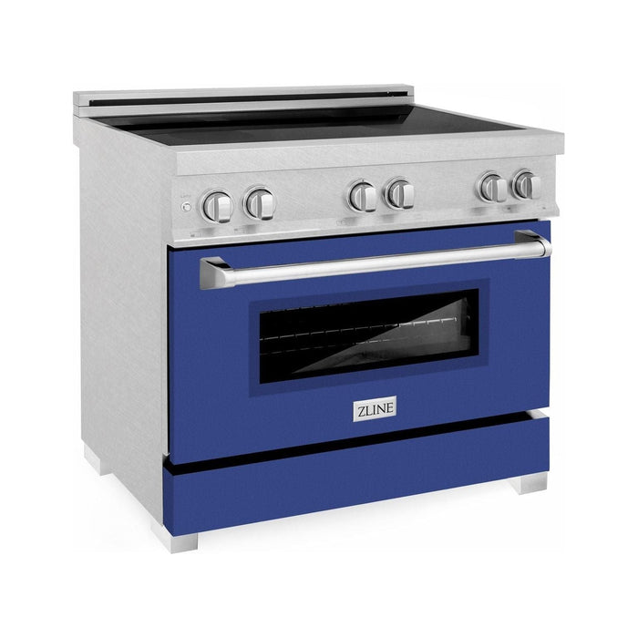 ZLINE 36 In. 4.6 cu. ft. Induction Range with a 4 Element Stove and Electric Oven in Blue Matte, RAINDS-BM-36