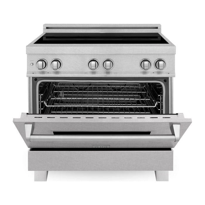 ZLINE 36 In. 4.6 cu. ft. Induction Range with a 4 Element Stove and Electric Oven in DuraSnow Stainless Steel, RAINDS-SN-36