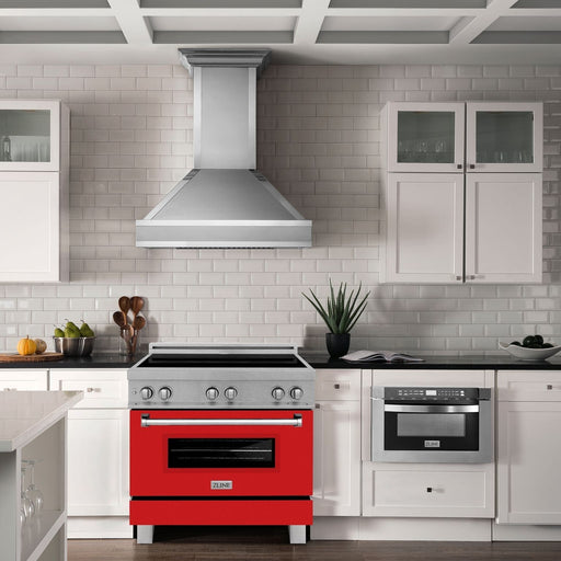ZLINE Ranges ZLINE 36 In. 4.6 cu. ft. Induction Range with a 4 Element Stove and Electric Oven in Red Matte, RAINDS-RM-36