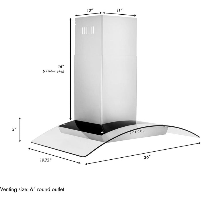 ZLINE 36 in. Alpine Series Professional Ducted Vent Wall Mount Range Hood in Stainless Steel, ALP70WL-36