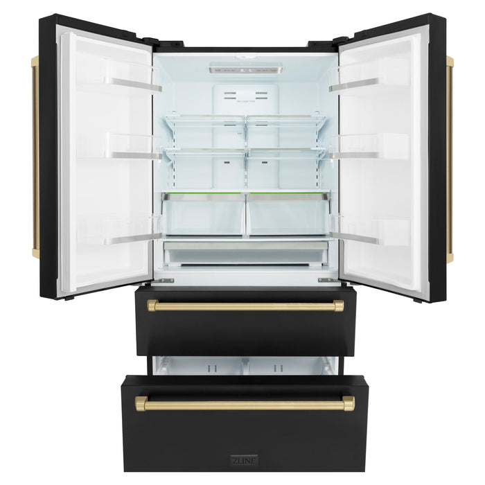 ZLINE Refrigerators ZLINE 36 In. Autograph 22.5 cu. ft. Refrigerator with Ice Maker in Fingerprint Resistant Black Stainless Steel and Champagne Bronze Accents, RFMZ-36-BS-CB