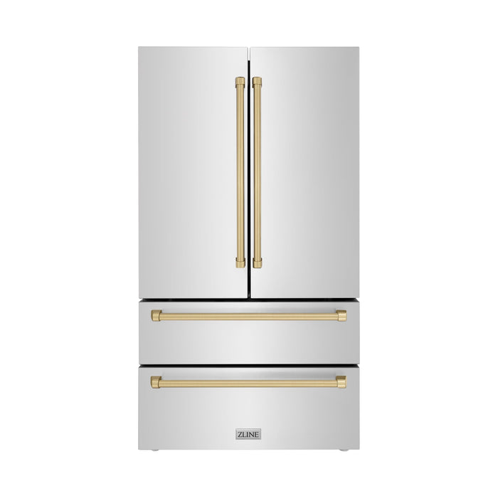 ZLINE Refrigerators ZLINE 36 In. Autograph 22.5 cu. ft. Refrigerator with Ice Maker in Fingerprint Resistant Stainless Steel and Champagne Bronze Accents, RFMZ-36-CB