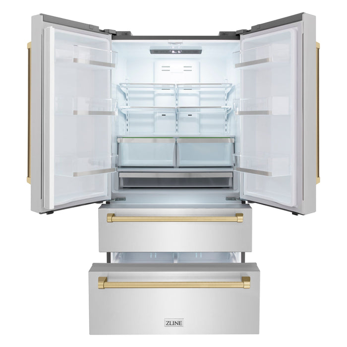 ZLINE Refrigerators ZLINE 36 In. Autograph 22.5 cu. ft. Refrigerator with Ice Maker in Fingerprint Resistant Stainless Steel and Champagne Bronze Accents, RFMZ-36-CB