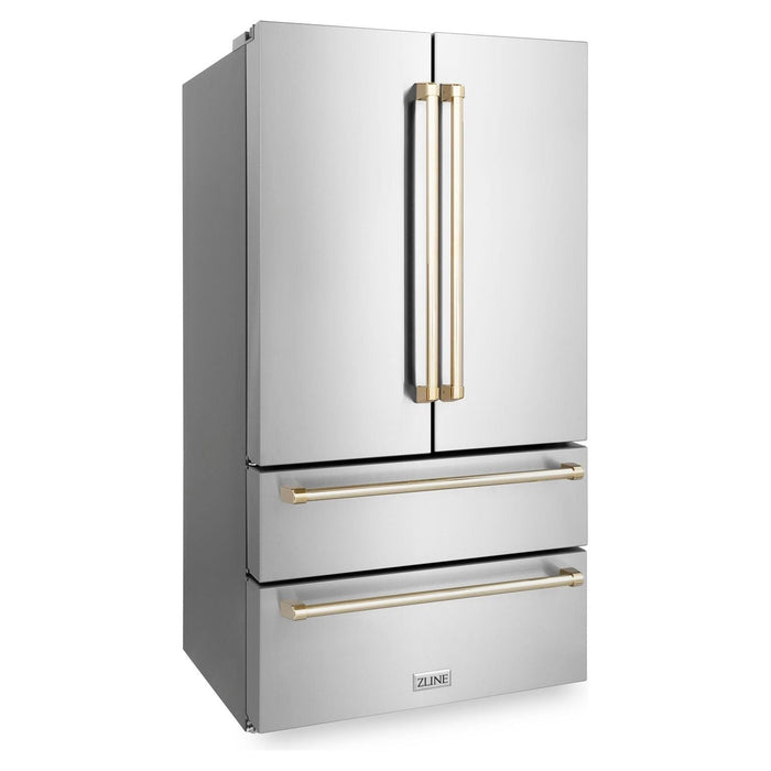 ZLINE Refrigerators ZLINE 36 In. Autograph 22.5 cu. ft. Refrigerator with Ice Maker in Fingerprint Resistant Stainless Steel and Gold Accents, RFMZ-36-G