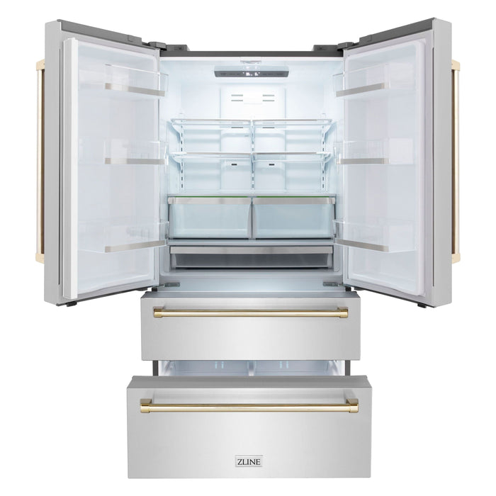 ZLINE Refrigerators ZLINE 36 In. Autograph 22.5 cu. ft. Refrigerator with Ice Maker in Fingerprint Resistant Stainless Steel and Gold Accents, RFMZ-36-G
