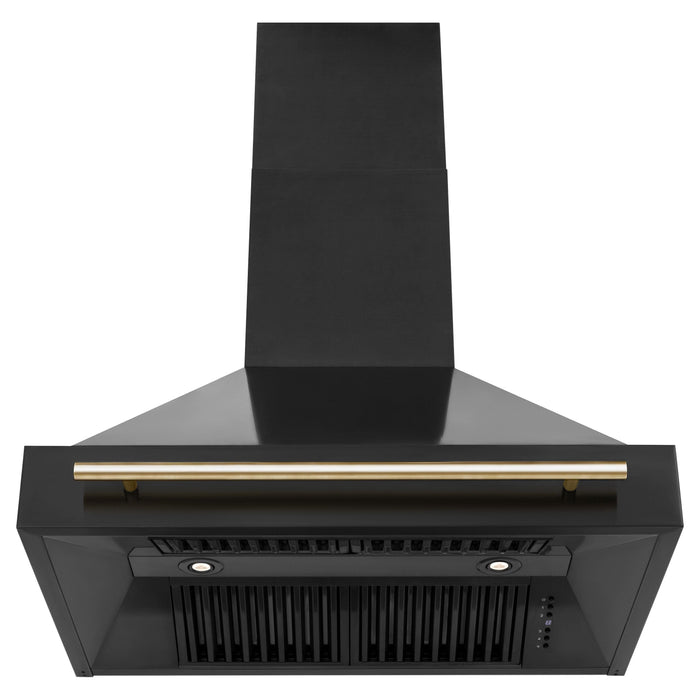 ZLINE 36 In. Autograph Edition Black Stainless Steel Range Hood with Gold Handle, BS655Z-36-G