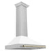 ZLINE 36 In Autograph Edition DuraSnow® Stainless Steel Range Hood with White Matte Shell and Gold Handle, KB4SNZ-WM36-G