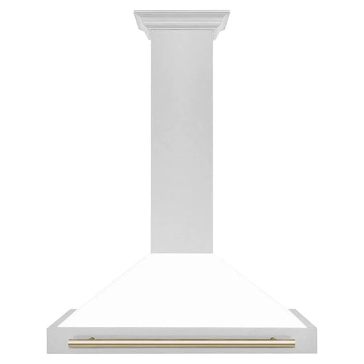 ZLINE 36 In Autograph Edition DuraSnow® Stainless Steel Range Hood with White Matte Shell and Gold Handle, KB4SNZ-WM36-G