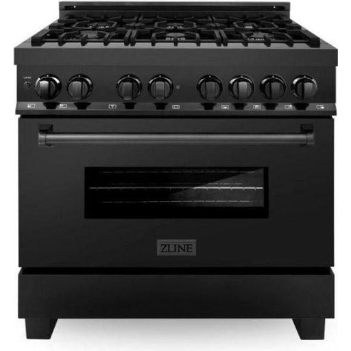 ZLINE 36 in. Black Stainless Steel Dual Fuel Range and 36 in. Range Hood Appliance Package