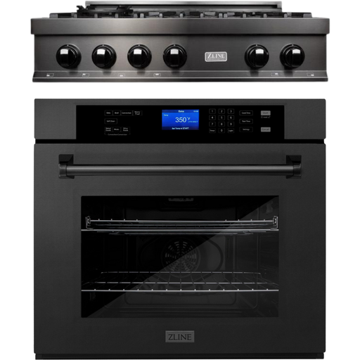 ZLINE 36 in. Black Stainless Steel Rangetop and 30 in. Single Wall Oven Kitchen Appliance Package 2KP-RTBAWS36