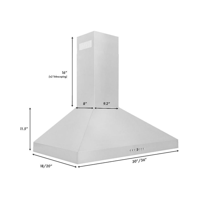 ZLINE 36 in. Convertible Vent Wall Mount Range Hood in Stainless Steel, KL3-36