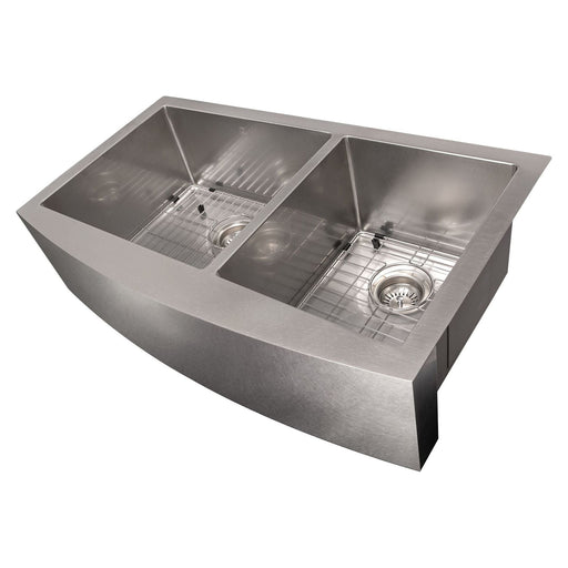 ZLINE 36 in. Courchevel Farmhouse Apron Mount Double Bowl DuraSnow Stainless Steel Kitchen Sink with Bottom Grid SA60D-36S