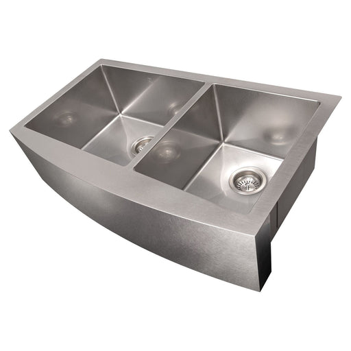 ZLINE 36 in. Courchevel Farmhouse Apron Mount Double Bowl DuraSnow Stainless Steel Kitchen Sink with Bottom Grid SA60D-36S