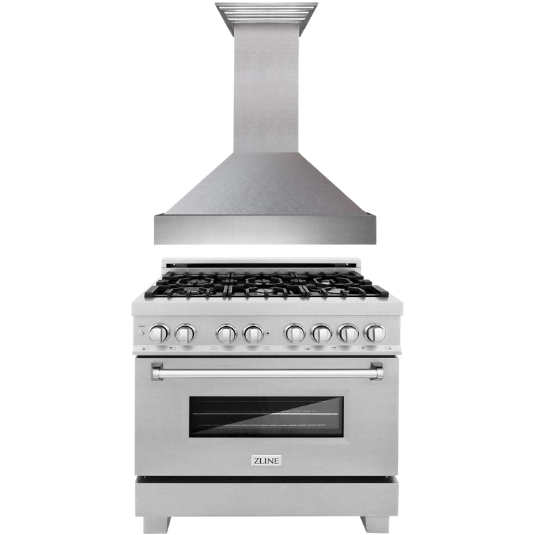 ZLINE 36 in. Dual Fuel Range & 36 in. Range Hood In DuraSnow Appliance Package 2KP-RASSNRH36