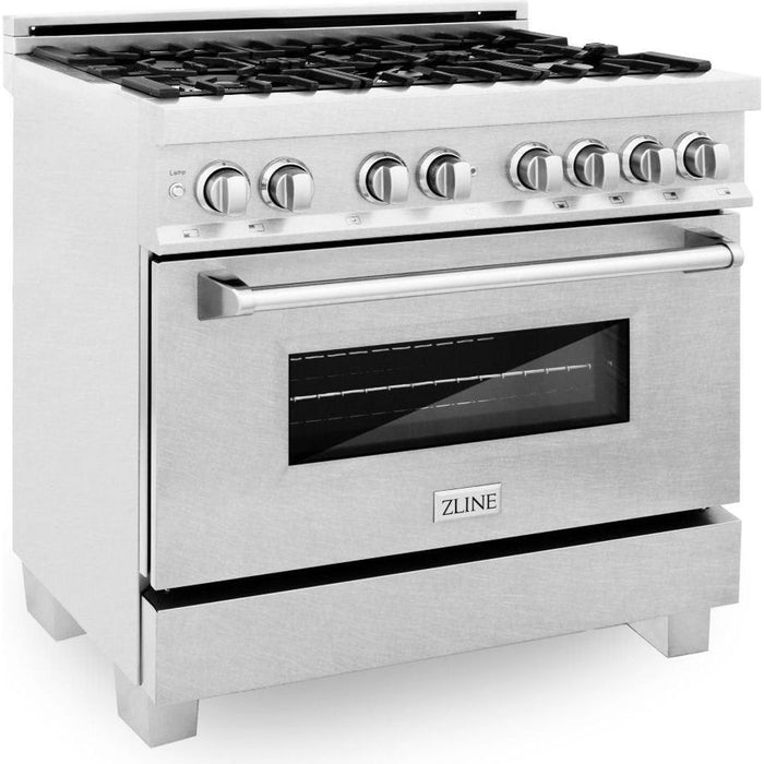 ZLINE 36 in. Dual Fuel Range & 36 in. Range Hood In DuraSnow Appliance Package 2KP-RASSNRH36