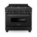 ZLINE 36 in. Dual Fuel Range and Range Hood In Black Stainless Steel Appliance Package 2KP-RABRH36