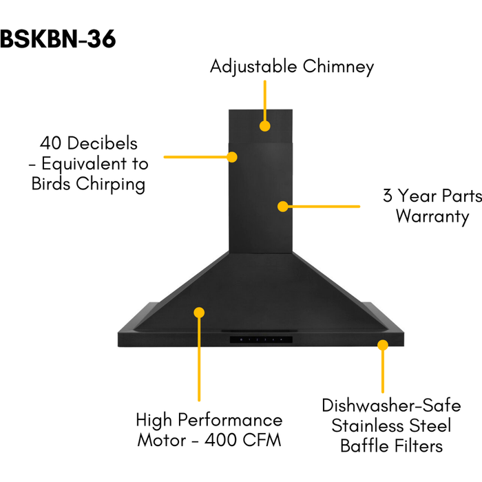 ZLINE 36 in. Dual Fuel Range and Range Hood In Black Stainless Steel Appliance Package 2KP-RABRH36