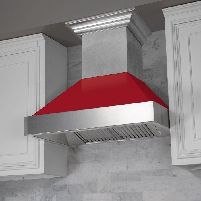 ZLINE 36 In. Dual Fuel Range In DuraSnown with Red Gloss Door & 36" Range Hood Appliance Package 2KP-RASRGRH36