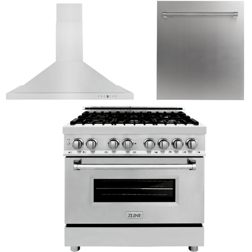 ZLINE Kitchen Appliance Packages ZLINE 36 in. Dual Fuel Range, Range Hood and Dishwasher Appliance Package 3KP-RARH36-DW