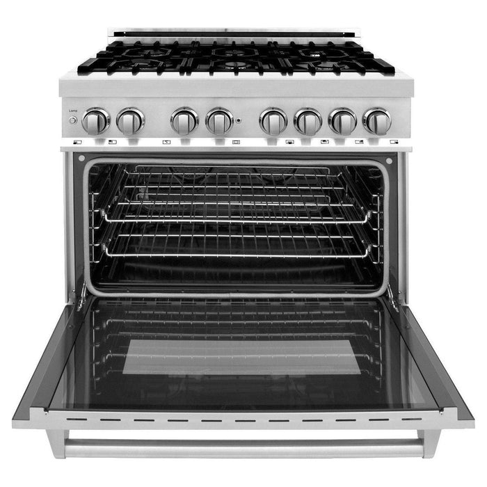 ZLINE 36 in. Dual Fuel Range, Range Hood and Dishwasher Appliance Package 3KP-RARH36-DW