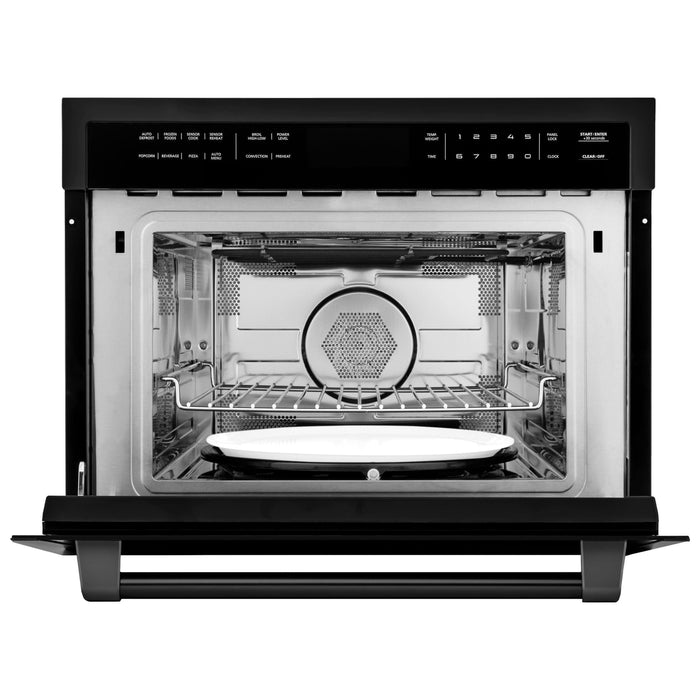 ZLINE 36 in. Dual Fuel Range, Range Hood and Microwave Oven In Black Stainless Steel Appliance Package 3KP-RABRH36-MO