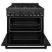 ZLINE 36 in. Dual Fuel Range, Range Hood and Microwave Oven In Black Stainless Steel Appliance Package 3KP-RABRH36-MO