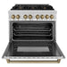 ZLINE 36 In. Dual Fuel Range, Range Hood, Dishwasher, Refrigerator with Champagne Bronze Accents Autograph Kitchen Appliance Package 4KAPR-RARHDWM36-CB