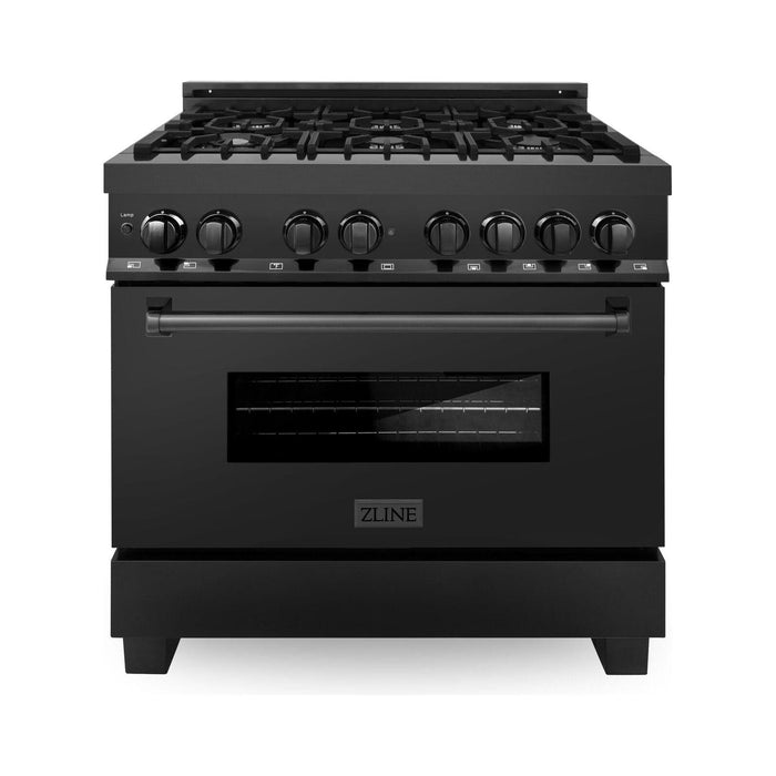 ZLINE 36 in. Dual Fuel Range, Range Hood, Microwave and Dishwasher Appliance Package In Black Stainless Steel 4KP-RABRBRH36-MWDW