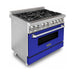 ZLINE Kitchen Appliance Packages ZLINE 36 in. Dual Fuel Range with Blue Matte Doors & 36 in. Range Hood Appliance Package 2KP-RABMRH36