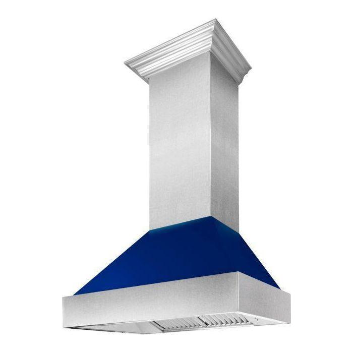 ZLINE 36 in. Ducted DuraSnow Stainless Steel Range Hood with Blue Gloss Shell 8654BG-36