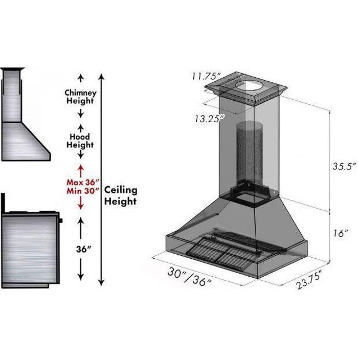 ZLINE 36 in. Ducted DuraSnow Stainless Steel Range Hood with Copper Shell 8654C-36