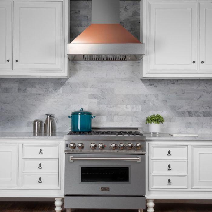 ZLINE 36 in. Ducted DuraSnow Stainless Steel Range Hood with Copper Shell 8654C-36