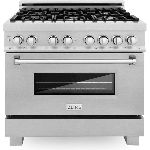 ZLINE 36 in. DuraSnow Stainless Dual Fuel Range, Ducted Vent Range Hood and Tall Tub Dishwasher Kitchen Appliance Package 3KP-RASRH36-DWV