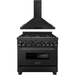 ZLINE 36 in. Gas Range and 36 in. Range Hood Appliance Package In Black Stainless 2KP-RGBRH36