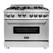 ZLINE 36 in. Gas Range, Range Hood and Dishwasher Appliance Package 3KP-RGRH36-DW