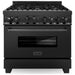 ZLINE 36 in. Gas Range, Range Hood and Microwave Oven In Black Stainless Steel Appliance Package 3KP-RBGRH36-MO