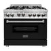 ZLINE 36 in. Gas Range with Black Matte Door & 36 in. Range Hood Appliance Package 2KP-RGBLMRH36