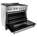 ZLINE 36 in. Gas Range with Black Matte Door & 36 in. Range Hood Appliance Package 2KP-RGBLMRH36