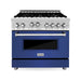 ZLINE Kitchen Appliance Packages ZLINE 36 in. Gas Range with Blue Matte Door and 36 in. Range Hood Appliance Package 2KP-RGBMRH36