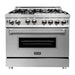 ZLINE 36 in. Gas Range with DuraSnow Door and 36 in. Range Hood Appliance Package 2KP-RGSNRH36