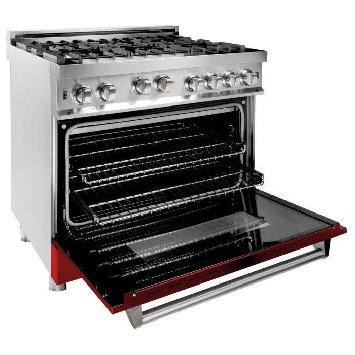 ZLINE Kitchen Appliance Packages ZLINE 36 in. Gas Range with Red Gloss Door and 36 in. Range Hood Appliance Package 2KP-RGRGRH36