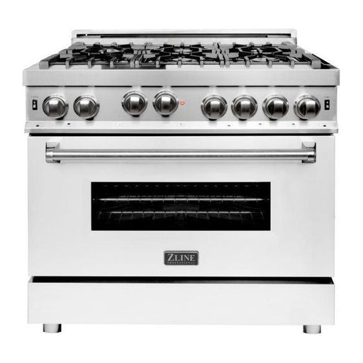 ZLINE 36 in. Gas Range with White Matte Door & 36 in. Range Hood Appliance Package 2KP-RGWMRH36