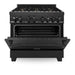 ZLINE 36 in. Kitchen Appliance Package with Black Stainless Steel Gas Range, Range Hood, Microwave Drawer and Dishwasher, 4KP-RGBRH36-MWDW