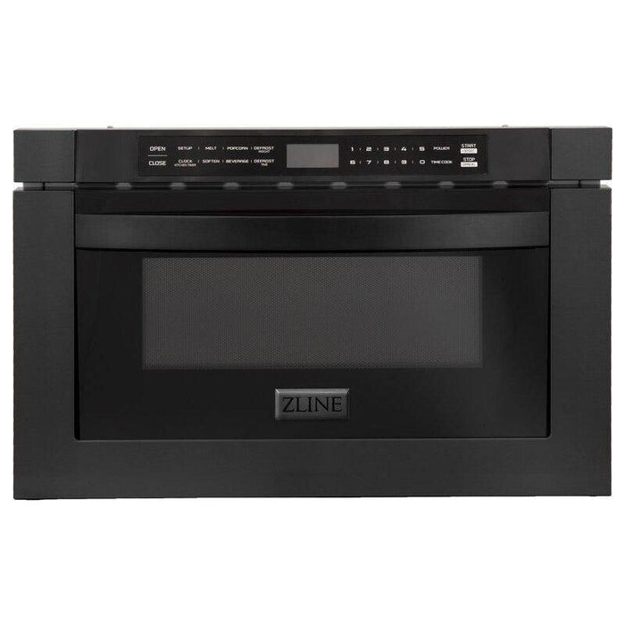 ZLINE 36 in. Kitchen Appliance Package with Black Stainless Steel Gas Range, Range Hood, Microwave Drawer and Dishwasher, 4KP-RGBRH36-MWDW