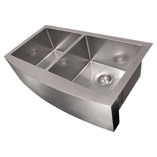 ZLINE 36 in. Niseko Farmhouse Apron Mount Double Bowl DuraSnow Stainless Steel Kitchen Sink with Bottom Grid SA50D-36S