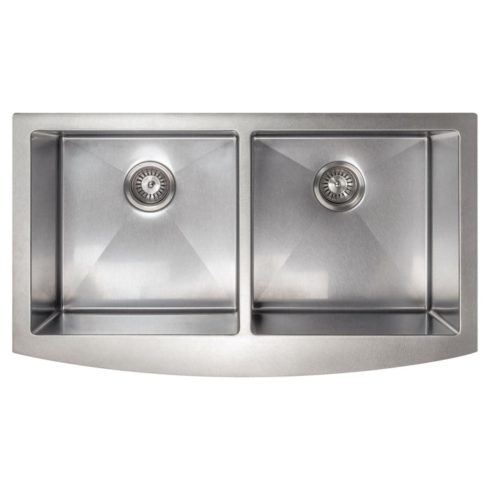 ZLINE 36 in. Niseko Farmhouse Apron Mount Double Bowl DuraSnow Stainless Steel Kitchen Sink with Bottom Grid SA50D-36S