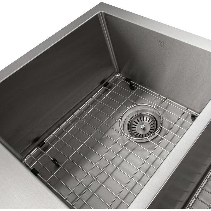 ZLINE 36 in. Niseko Farmhouse Apron Mount Double Bowl Stainless Steel Kitchen Sink with Bottom Grid, SA50D-36