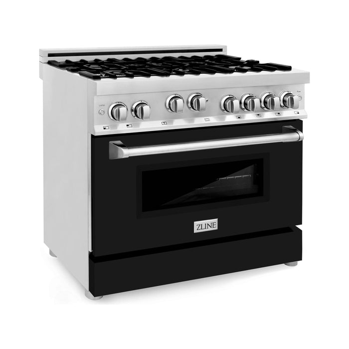 ZLINE Ranges ZLINE 36 in. Professional 4.6 cu. ft. Gas Range In Stainless Steel with Black Matte Door RG-BLM-36