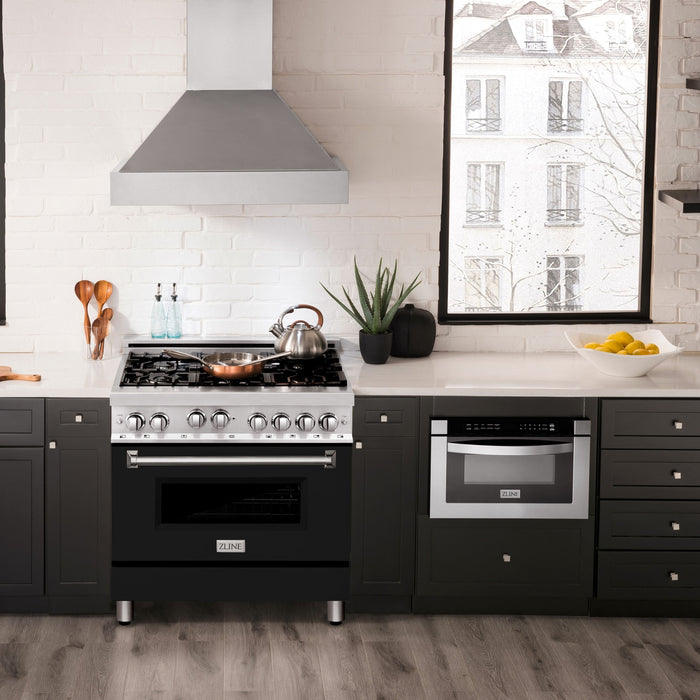 ZLINE Ranges ZLINE 36 in. Professional 4.6 cu. ft. Gas Range In Stainless Steel with Black Matte Door RG-BLM-36