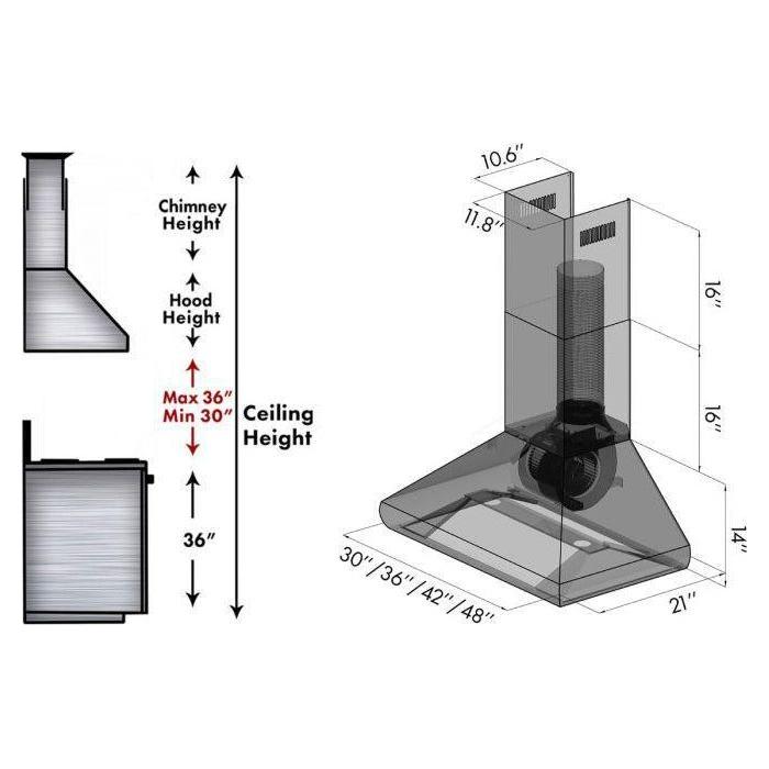 ZLINE 36 in. Professional Convertible Vent Wall Mount Range Hood in Stainless Steel, 587-36